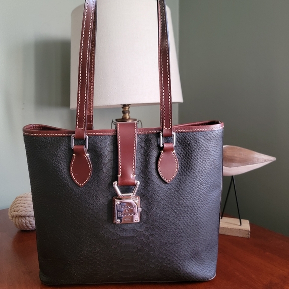 Dooney & Bourke Richmond Shopper Black Python Embossed Leather & Brown Leather - Picture 1 of 16
